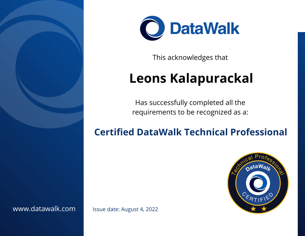 Leons Kalapurackal – DataWalk Certificate