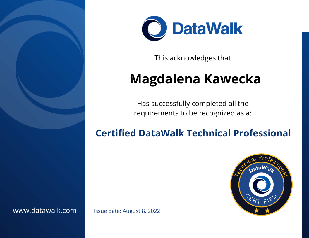 Magdalena Kawecka – DataWalk Certificate