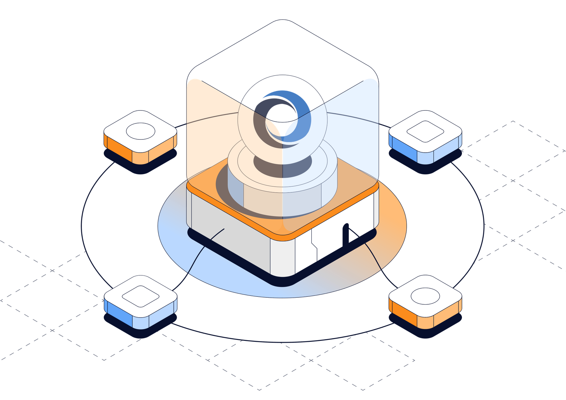 Illustration of separate data silos being connected for AI investigation agents